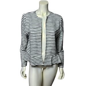 LOFT Outlet Striped Textured Blazer Cardigan Open Front Nautical Navy White LP